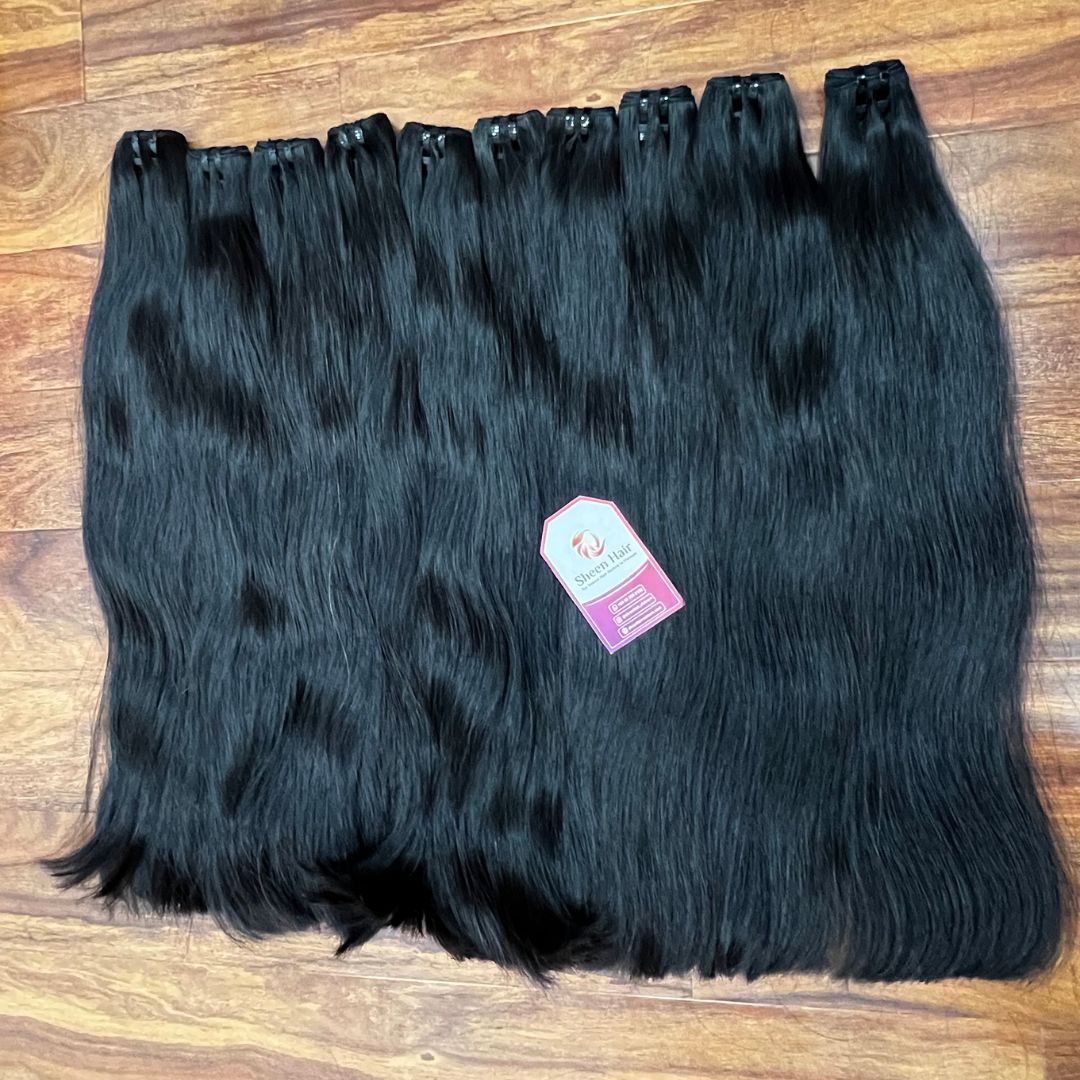 cortina de cabello negro Machine weft bundle black hair 