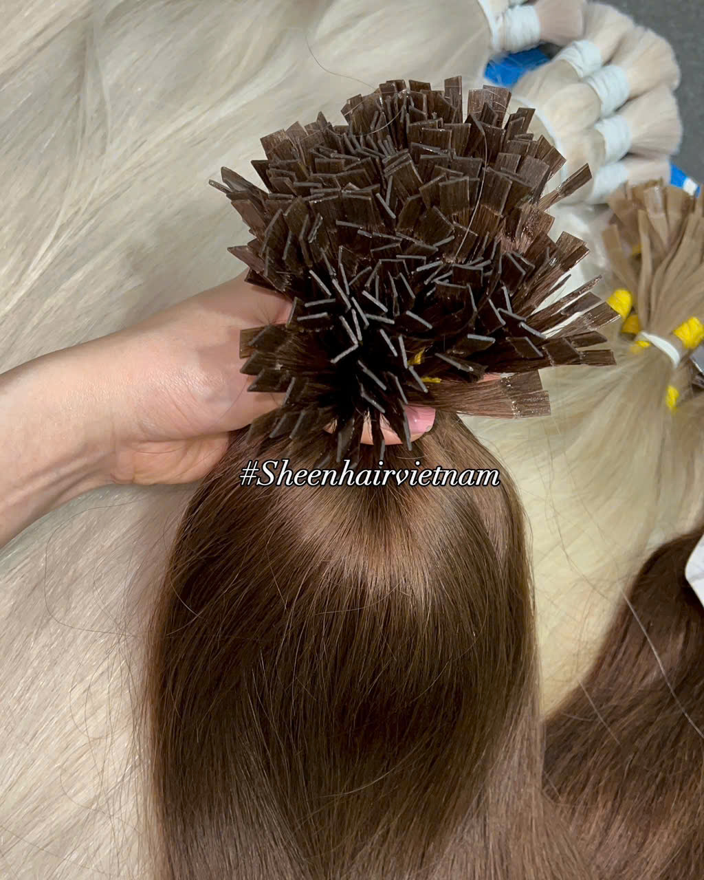 flat-tip brown sheen hair fusion extensions 