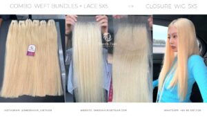 Blonde wig crafted with premade wig bundles with matching lace