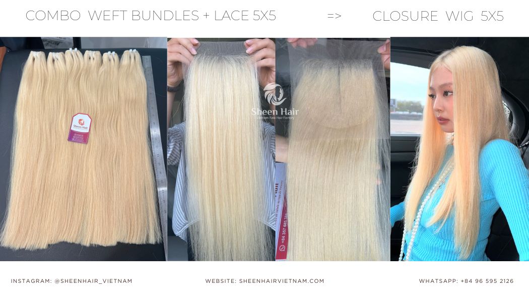 Blonde wig crafted with premade wig bundles with matching lace