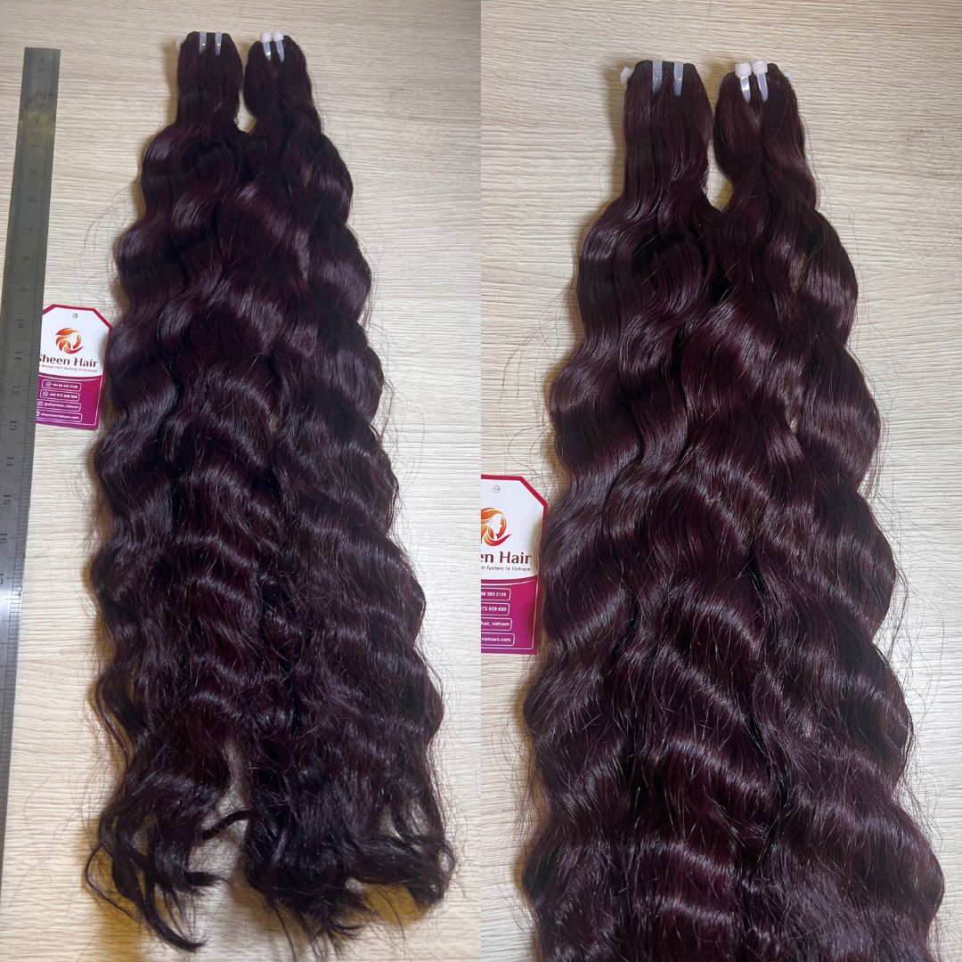 Machine Weft Wavy Burgundy Color 26 Inch – Premium Best Human Hair Extensions for Bold, Elegant Styles 2026