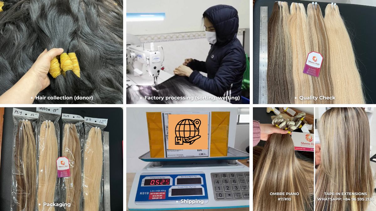 Global hair extension supply chain from factory to international salon markets. Inventario de Cabello al por Mayor 
