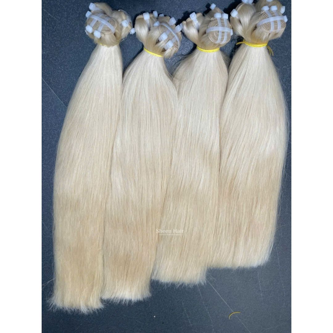 High-quality blond hair weft prepared at the factory before shipment