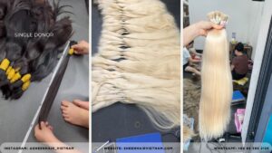 Vietnamese human hair truth From black bundle single donor bleachs to Blond bulk bundles at Sheen hair Vietnam factory