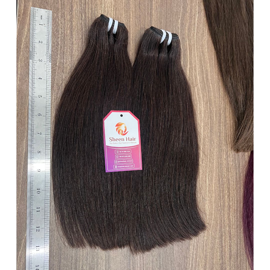 Premium 12-Inch Machine Weft Hair Extension in Color #2 | Best hair extension in Dark Brown 7 Sheen Hair Vietnam premium 12-inch Machine Weft Brown Hair Extensions in Color #2.
