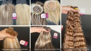 Custom hand-crafted lace topper and piano color I-tip keratin bonds. Partnering with Hair extensions Salons