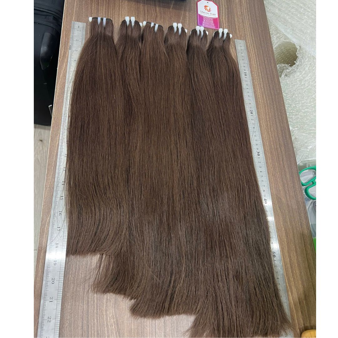 Machine Weft Bundles in Medium Brown #4: 5 Powerful Reasons Salons Need This Classic Shade 13 Length variation matrix from 18 inches to 24 inches in Medium Brown #4 Machine Wefts