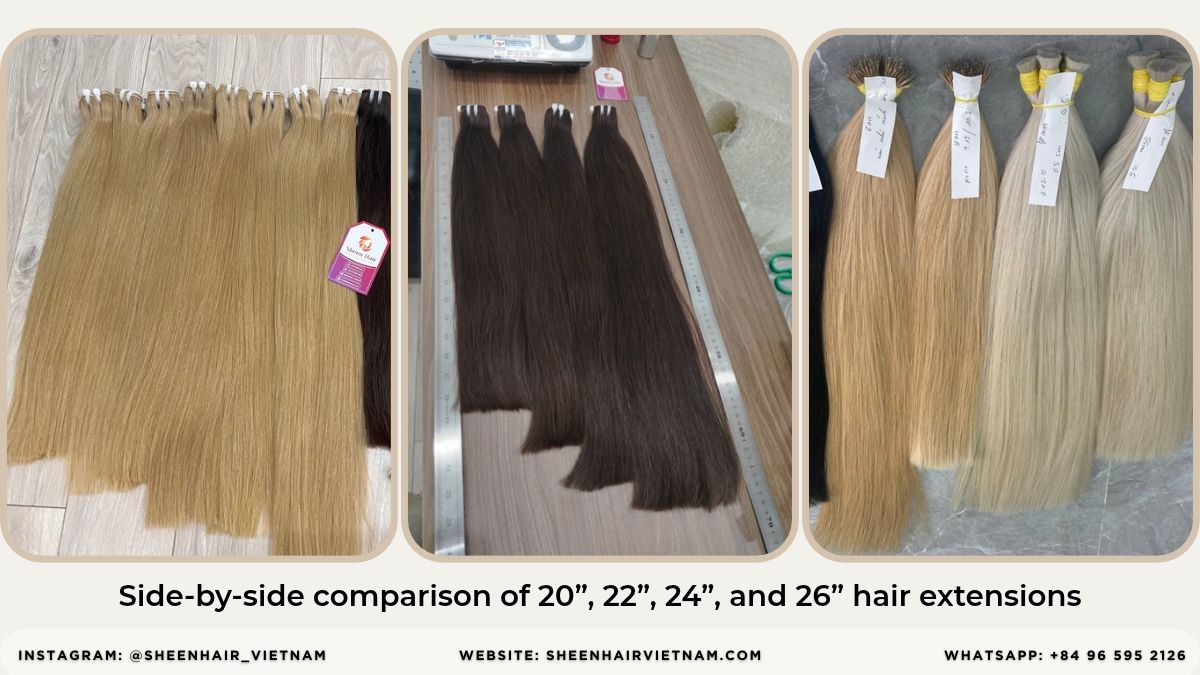 holiday season hair extensions wholesale discount guide Side-by-side comparison of 20”, 22”, 24”, and 26” hair extensions